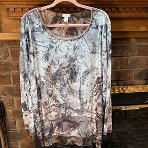 Chico's Artistic Gray and Brown Long Sleeve Blouse